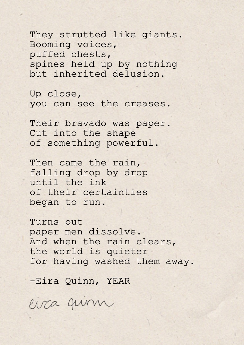 Mockup of "Paper Men" hand-typed on A6 handmade paper